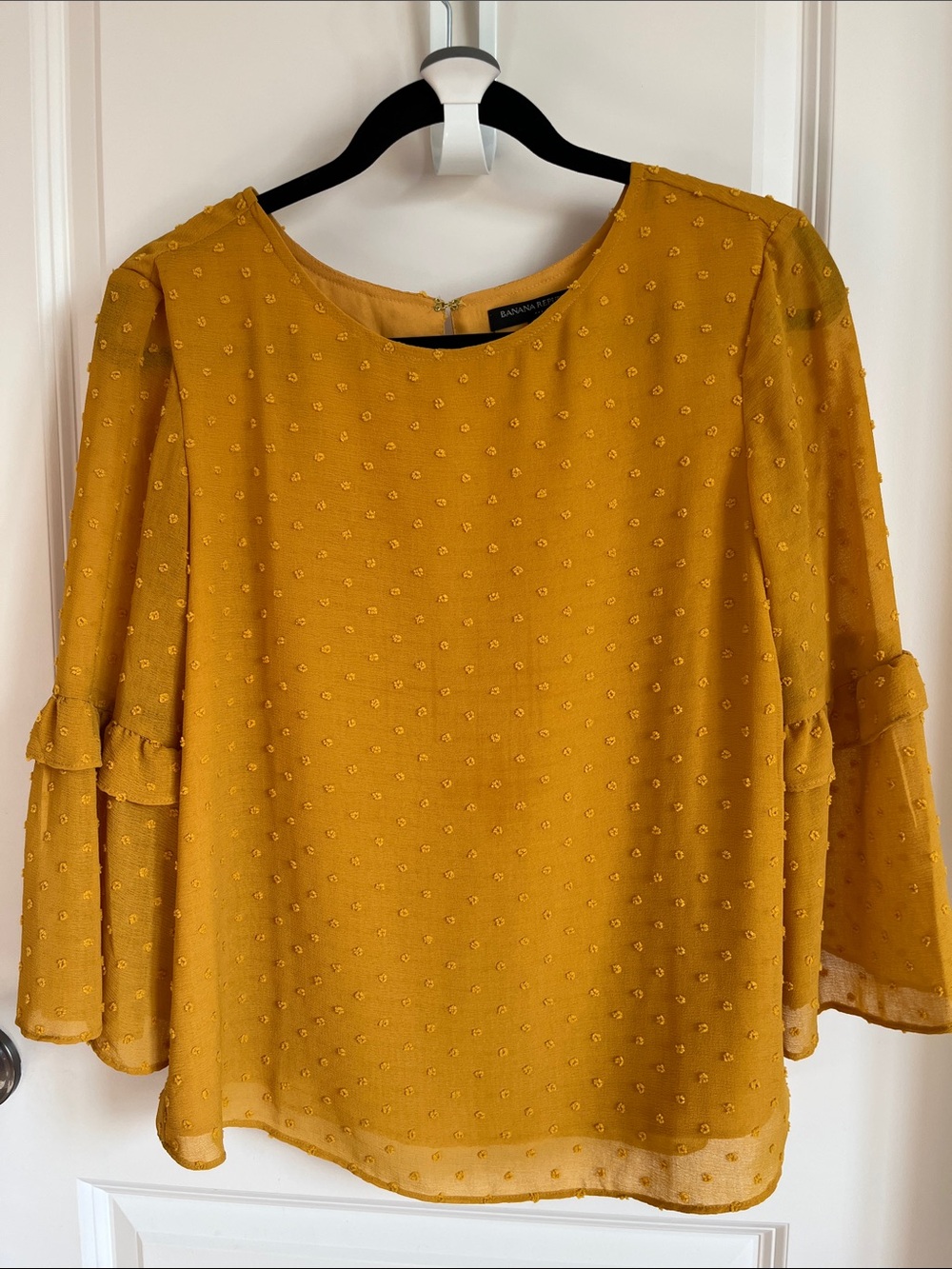 Banana Republic Mustard Dot-Textured Bell Sleeve Blouse